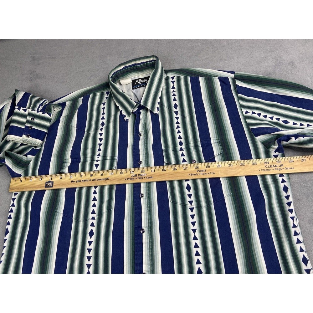 Vintage Roper Shirt Men XL Green Stripe Western Cowboy Heavy Brushpopper Pearl - Picture 7 of 10